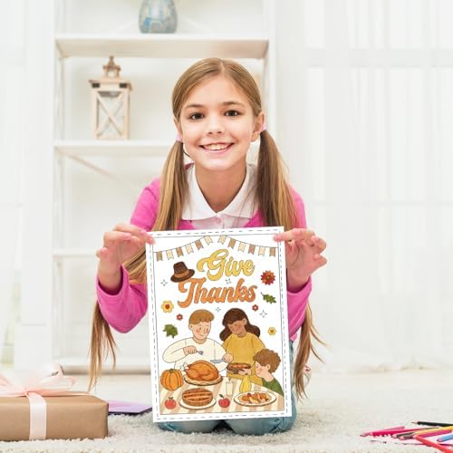 24PCS Thanksgiving Coloring Placemats Cards Party Supplies – Give Thanks Paper Mats Fall Turkey Dinner Table Decorations