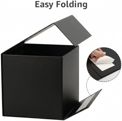 LIFELUM Black Gift Box for Birthday with Magnetic Lid, 7"x7"x7"