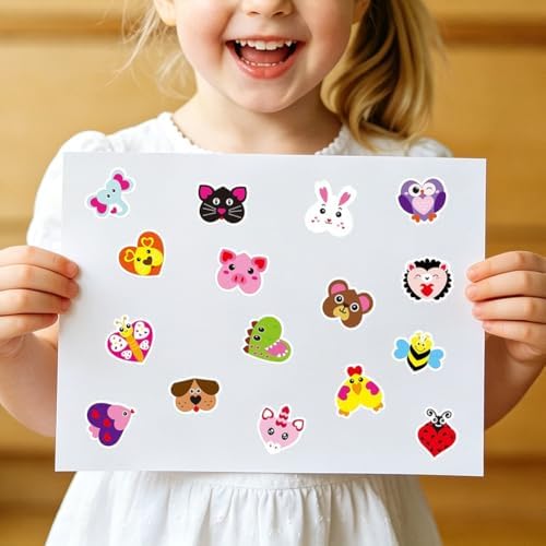 500PCS Stickers 16 Styles Animals Sticker Rolls Adorable Cartoon Stickers 1in Self-Adhesive Waterproof Vinyl Sticker Decor for Birthday Party Envelopes Scrapbook Decorations