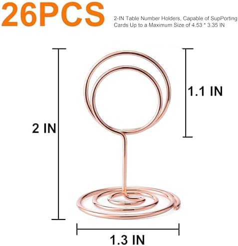 Table Number Holders, 26PCS Place Card Holder, Photo Holder (2" Rose Gold)