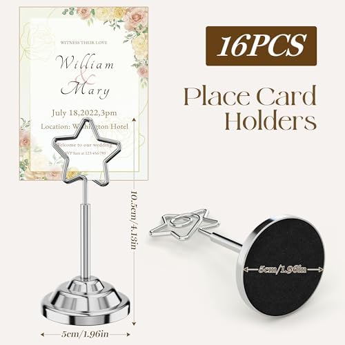 Urban Deco 16 Pieces Table Card Holder Place Card Holders 4 inches Steel Card Holders for Photos, Food Signs, Memo Notes, Weddings, Restaurants, Birthdays (Silver Pentagram)