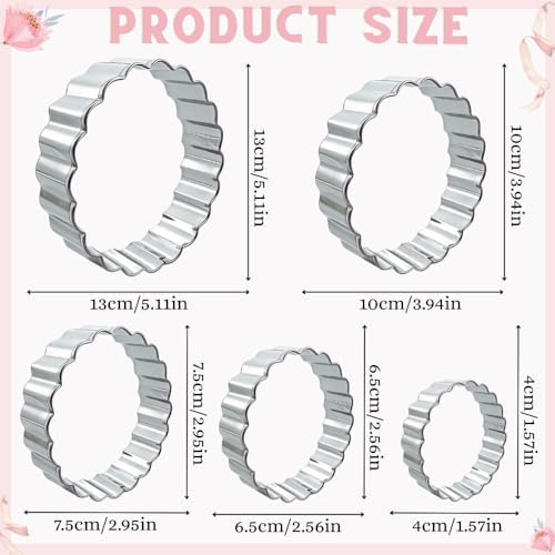 Round Cookie Cutter Set, 5 Pcs Wavy Edge Stainless Steel