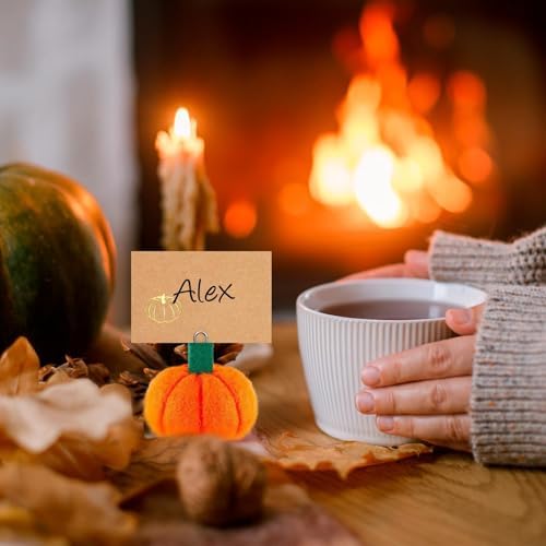 24 Sets Felt Pumpkin Place Card Holder Thanksgiving Fall Card Holder Including Place Cards Felt Tip Pen Table Number Photo Holder Table Decor for Weddings Bridal Showers Anniversaries