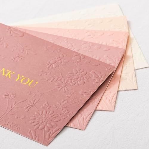 Crisky Pink Wedding Thank You Cards with Envelopes(Dusty Rose),50 Pack Embossed Floral Thank You Cards for Bridal Shower, Baby Shower, Small Business, Graduation Party Favors Decorations