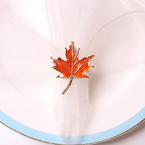 6 Pcs Maple Leaves Napkin Ring, Fall Metal Napkin Ring Holder Maple Leaves Serviette Buckle Holder Autumn Leaf Napkin Buckle for Harvest Season Thanksgiving Fall Decoration (Orange- 6pcs)
