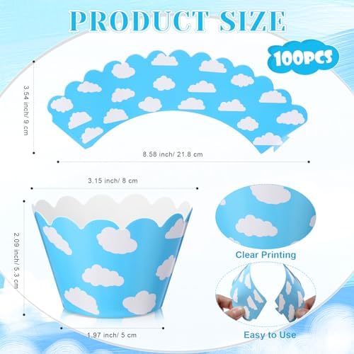 Domensi 100 Pcs Sky Clouds Blue Cupcake Wrappers Lace Baking Cups