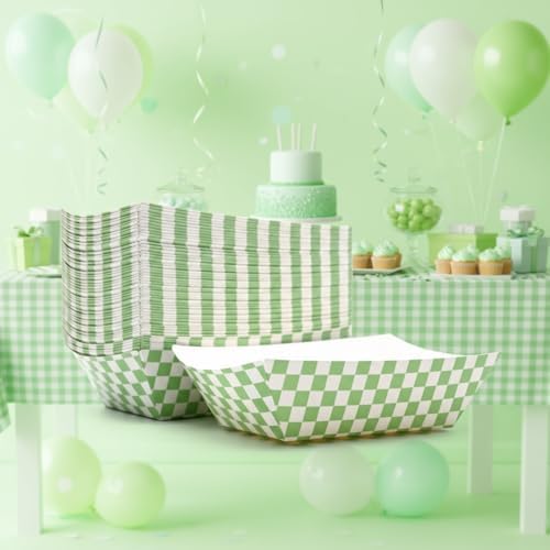 30 Pcs No Folding Required 2lb Gingham Party Supplies Disposable Paper Food Trays for Shower Wedding Tea Party Supplies Nacho Snack (One)