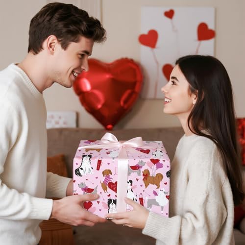 RUSPEPA Valentine's Day Golden Retriever Wrapping Paper Roll, Mini Roll, Cute Dog Pattern with Hearts and Balloons Gift Wrap for Wedding, Anniversary, Birthday, Pet Lovers, 17 Inches x 16.4 Feet