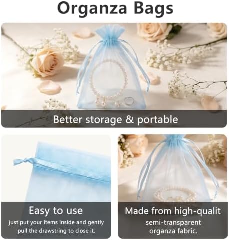 Wudygirl 50 Pcs Organza Bags, 5x7 IN Drawstring Gift Bags-Sky Blue