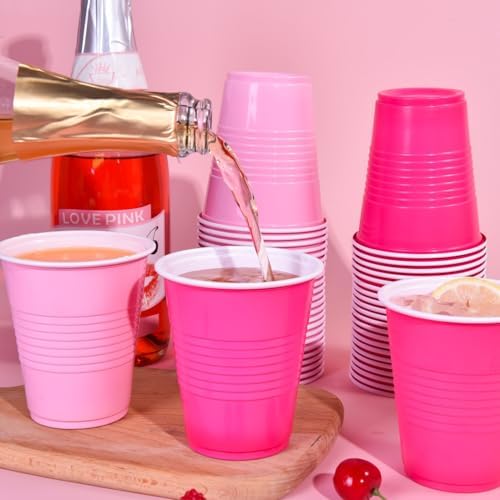 Vumdua Pink Plastic Cups Disposable Cups, 12 oz Plastic Party Cups for Bachelorette Party, Valentine's Day, Wedding, Birthday Party Supplies (Hot Pink, Light Pink), Pack of 40