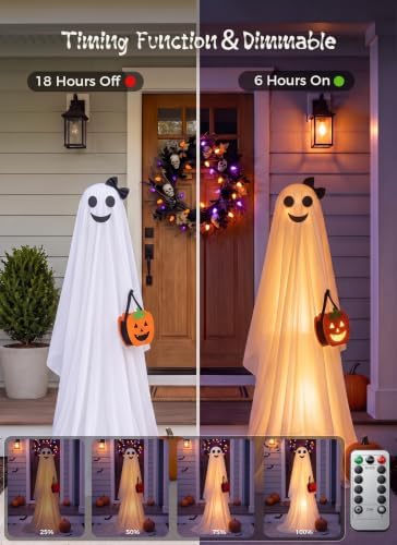 Minetom 2 Pack Outdoor Halloween Ghost Decorations, Light Up Ghosts