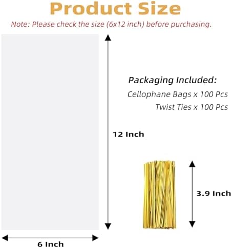 Yotelab Cellophane Treat Bags, 6x12 In Cellophane Bags With Ties, 100 Pcs