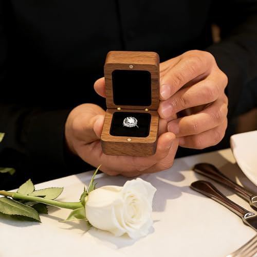 muso wood Vintage Solid Wood Ring Box, Walnut Carved-2pcs