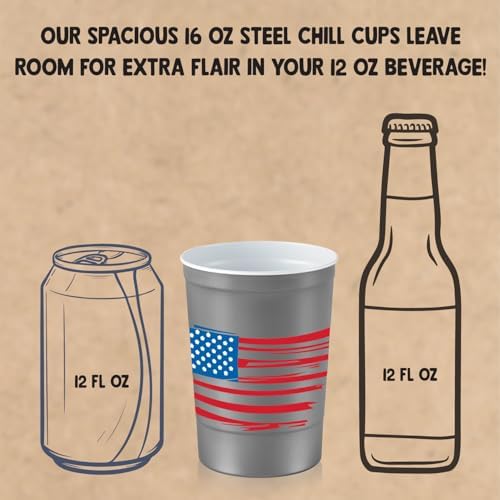 Steel Chill Cups 16 oz. Reusable Party Cups America the Beautiful, 12 Count