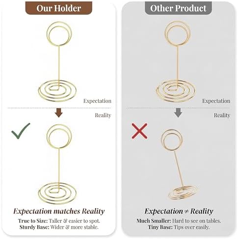 Radezon 20 Pcs Gold Table Number Holders, 5-Inch Place Card Holders With Widened Base, Wire Photo Stands for Tables, Name Menu Clips for Wedding Reception, Centerpieces and Events