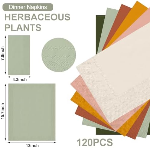 Whaline 120Pcs Modern Boho Guest Napkins Sage Green Pink Orange Brown Paper Napkins Disposable Hand Napkin Towel for Autumn Harvest Thanksgiving Bride Wedding Baby Shower Party Supplies
