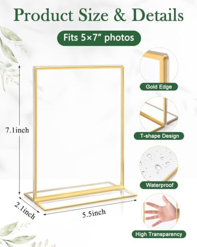 12 Pack 5x7 Inch Acrylic Sign Holders with Gold Border for Table Number