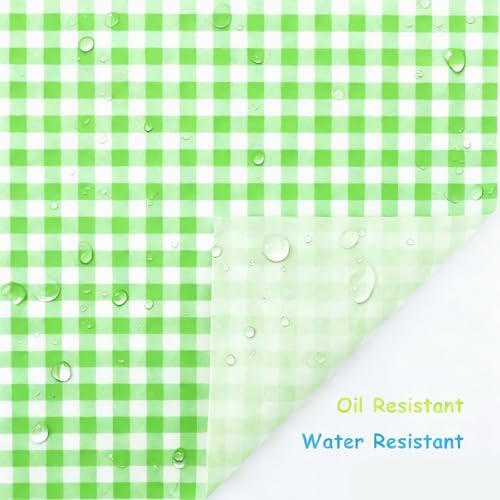 200 Pcs Green Checkered Deli Paper, 7x7 Inch Waxed Food Wrapping Sheets - Grease Resistant Basket Liners for Burgers, Sandwiches, Bakery & Party Trays