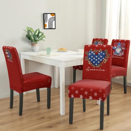 4th of July Chair Covers Set of 4, Independence Day Decorations Stretch Removable Washable Dining Room Red American Flag Patriotic Chair Protector Slipcovers Party Kitchen Home Memorial Day Decor