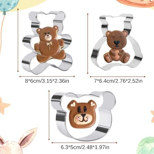 Teddy Bear Cookie Cutter Set - 3 Pieces Stainless Steel for Baking