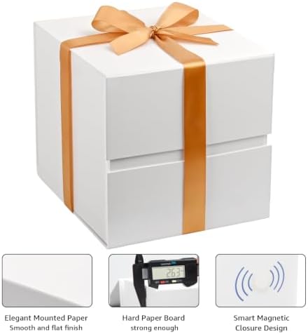LIFELUM White Gift Box for Wedding with Magnetic Lid, 8.6"x8.6"x8.6"