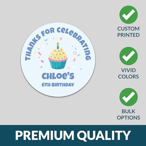 Custom Birthday Stickers with Name & Age – Round Personalized Paper Labels for Kids Birthday Party Favors, Goodie Bags, Treat Bags & Decorations – 50 to 1000 Stickers (Classic Heart)
