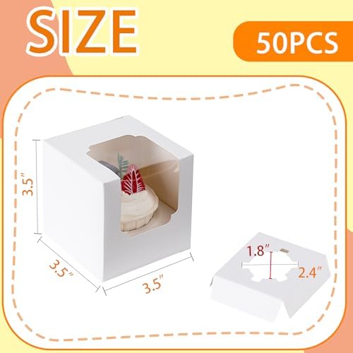 BOOMIBOO 50 Pack Individual Cupcake Containers, Cupcake Boxes with Window