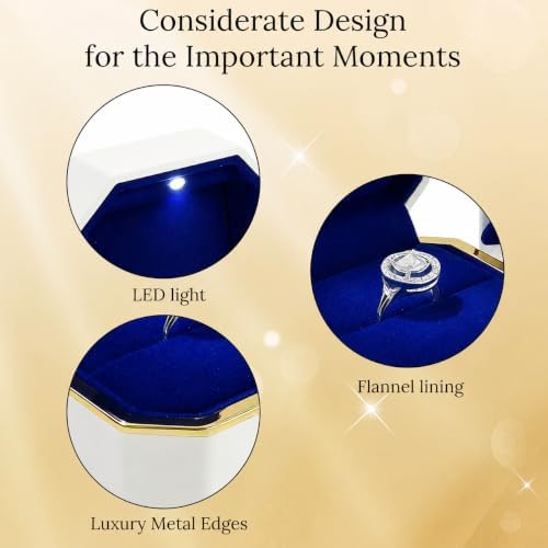 Luxury Velvet Engagement Ring Box with LED Light - Wedding Ring Box for Proposal, Jewelry Gift Box, Ring Case, Travel Engagement Gift for Wedding Day Anniversary