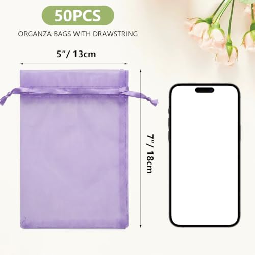 Wudygirl 50 Pcs Organza Bags, 5x7 IN Drawstring Gift Bags-Lilac