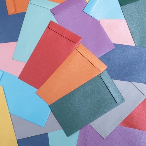 Money Envelopes for Cash, 100-Count Colorful Envelopes for Cash Gifts, Saving Challenges, Coins, Checks, Seeds, Small Items, 3.5 x 6.5 Inches, Luxe Gleam Collection, 10 Colors
