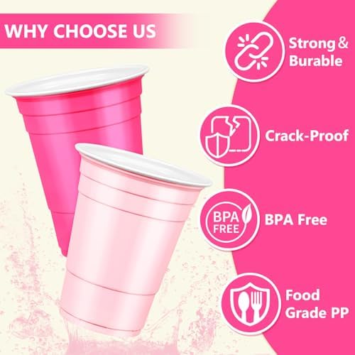 LANLISA 100Pcs Pink and Hot Pink Plastic Cups, 16 oz Disposable Cups For Birthday Party Decorations