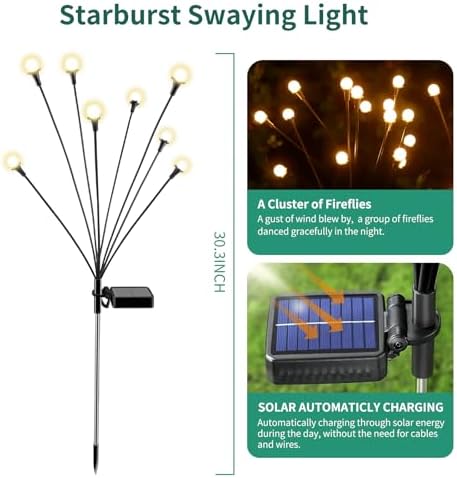 vignuto Solar Lights Outdoor Waterproof, 2 Packs 16LED, Solar Garden, Patio, Garden Decor, Patio Decor, Firefly Outdoor, Unique Gifts for Women, Gifts for Grandma
