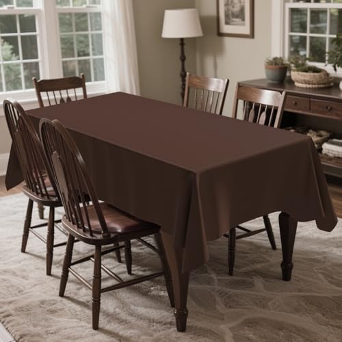 4 Pack Plastic Tablecloth 54" x 108"Disposable Brown Tablecloth Rectangle Plastic Table Cover for 6 to 8 Foot Tables Indoor or Outdoor Parties Birthdays Weddings Christmas