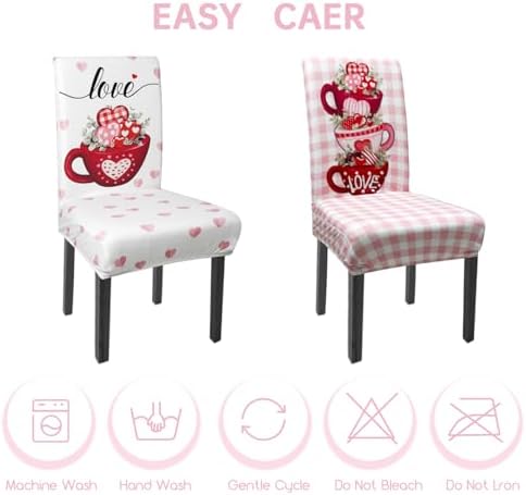 Valentine Chair Covers Set of 4 Candy Love Heart Dining Room Slipcovers Stretch Parsons Chair Seat Protectors Valentine Decor-4PCS