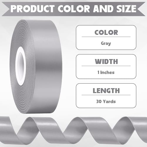 30Yards 1In Gray Satin Ribbon for Gift Wrapping Wedding Christmas Decor