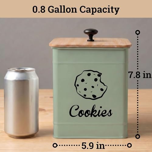 Cookie Jar with Airtight Bamboo Lid, 6"D x 8"H, 1 Gallon Iron Cookie Tin