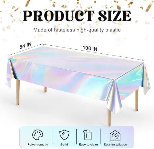 8 Pack Silver Solid Laser Plastic Tablecloth 54" x 108" Disposable Table Cloths for 6 to 8 Foot Tables Rectangle Table Cover for Parties (Silver Solid Laser, Rectangle)