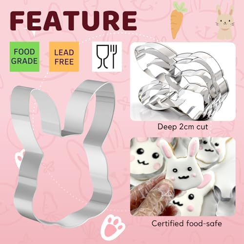 Bunny Rabbit Cookie Cutter Set-5.1in,4.5in.3.5in,2.4in - 4 Piece Easter Bunny Rabbit Head Face Shaped Cookie Cutters - Stainless Steel