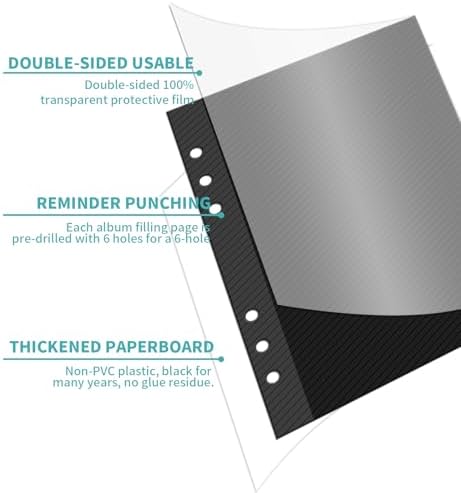Photo Album Pages Refill for 6 Ring Binder, 15 Sheets/30 Self-Adhesive Page