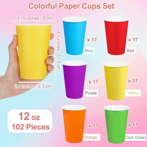 Kochorie 100 Pack 12 Ounce Disposable Rainbow Paper Cups, Colorful Party Cups, Drinking Birthday Cups for Holiday Party Supplies DIY Crafts, 6 Colors
