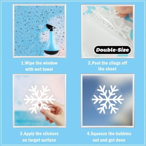 Christmas Window Clings Blue Snowman Window Stickers with Green Garland Double Sided White Snowflake Window Decals Removable Glass Decals for Holiday Home Classroom Party Seasonal Ornaments