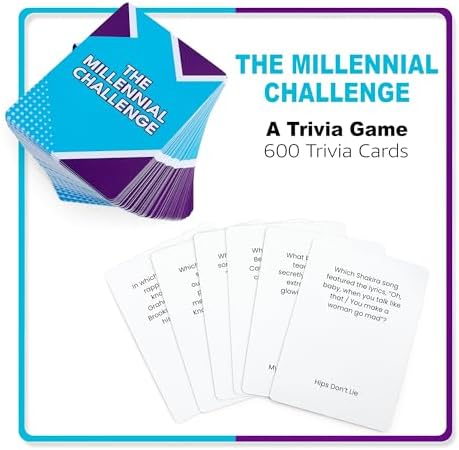 The Millennial Challenge - 90s and 2000s Trivia Game with 600 Trivia Cards - Pop Culture, Trivia Game with Movies, Music, TV Shows - Ideal for Game Night, Christmas, Birthday, or Gift