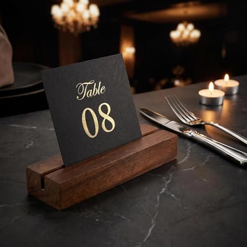 Worown 12 Pack Brown Wood Place Card Holder, Table Number Holders, Wooden Table Name Card Holders for Wedding, Banquet, Ceremony Party Events, Home Decoration (4.1 X 1.2 X 0.6 Inch)