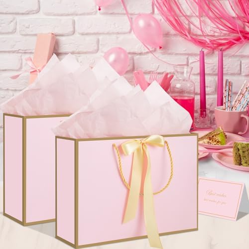 woric Pink Gift Bags with Handles, 14" Medium Gift Bags with Tissue Paper