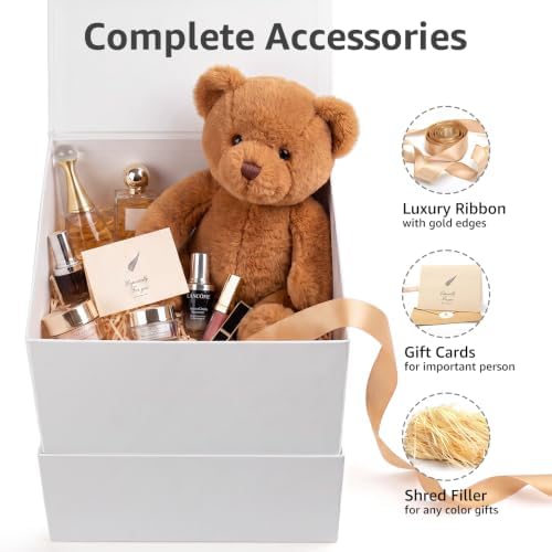 LIFELUM White Gift Box for Wedding with Magnetic Lid, 10.2"x10.2"x10.2"
