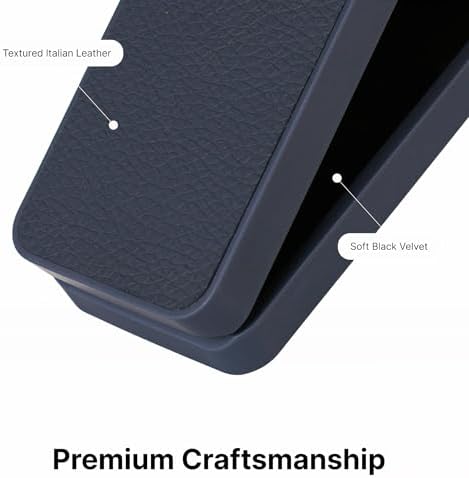 sunking Navy Blue Italian Leather Engagement Ring Box, LED Rotating Proposal Ring Case with Cool White Light, Slim Pocket Size Ring Display Holder for Anniversary, Wedding & Surprise Proposal