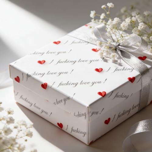 Cuitpan Funny Valentine's Day Wrapping Paper - I Fucking Love You Design for Anniversary,Wedding, Birthday, Party - 20 x 29 Inches, 6 Folded Sheets,Easy to Store