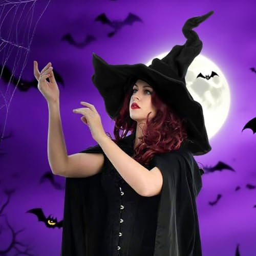 Women's Witch Hat for Halloween Costume Party, Large Black Wicked Witch Hats for Christmas Masquerade Carnivals Accessory