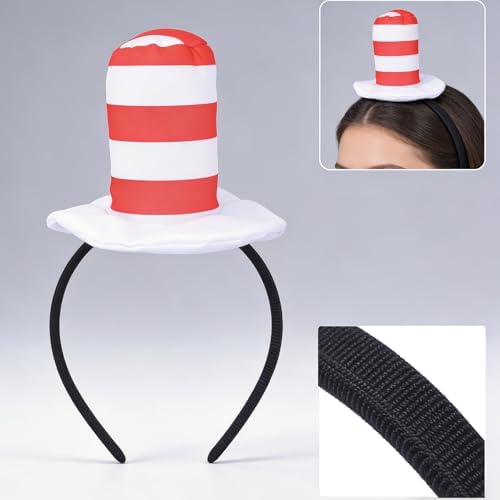 Halloween Red and White Striped Stovepipe Top Hat for Dress Up Adults Women