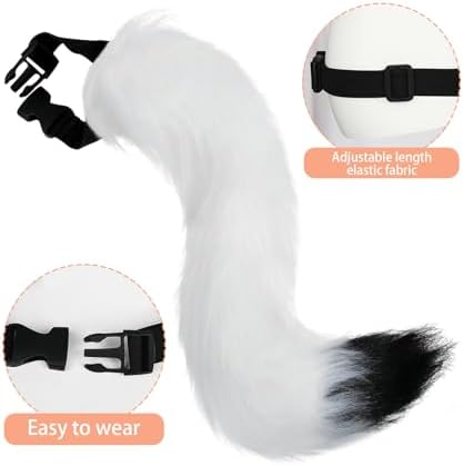 Cat Ears and Tail,Wolf Fox Ears Long Tail and Bell Lace Choker Set for Halloween,Animal Cosplay Party Costume